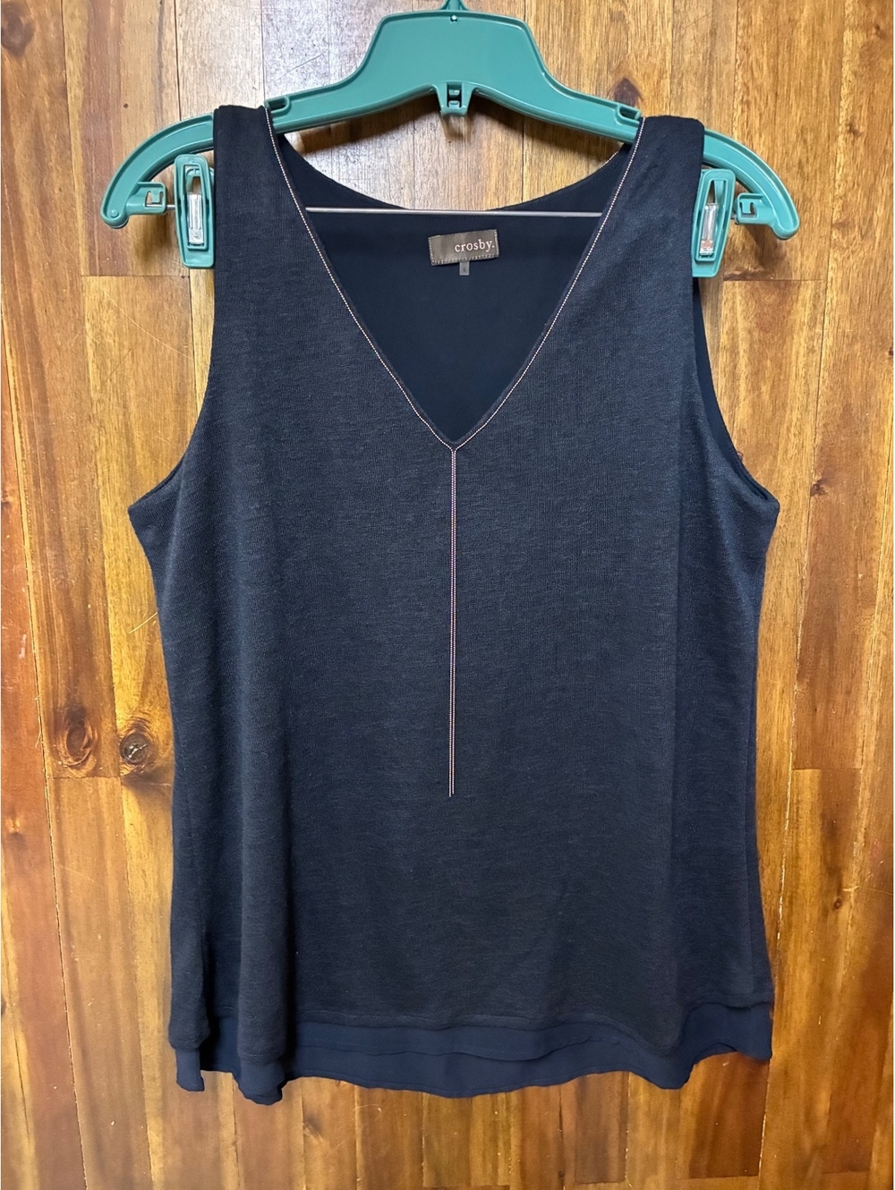 Crosby V Neck Women’s Large Navy Blue Tank Top Silver Chain Detail Y2K 2000s